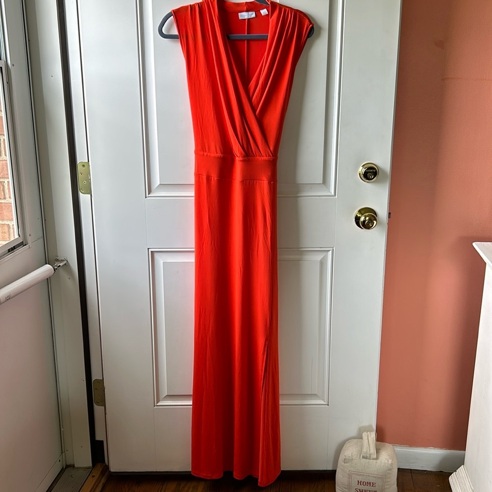 New York & company Orange sleeveless v-neck maxi dress with a slit
